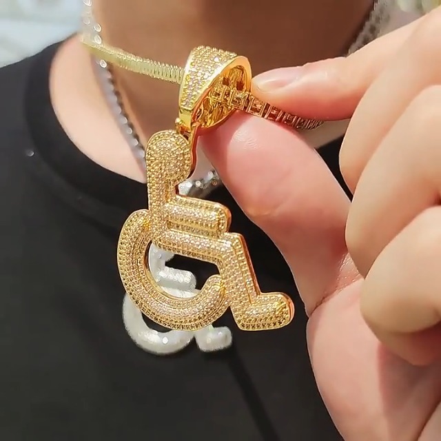 KMASAL Jewelry Iced Out Disabled Wheelchair Logo Pendant Necklace
