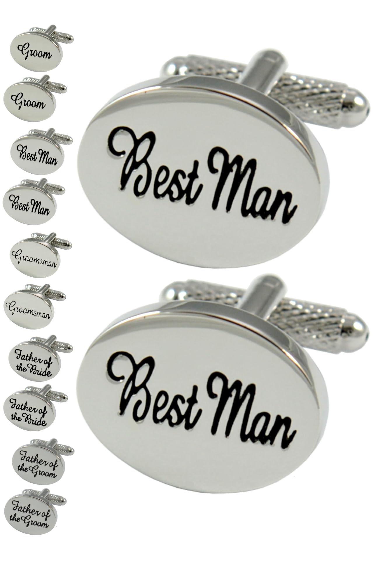 Wedding Cufflinks for Best Man + Presentation Box - Cufflinks for Men - Solid Brass Metal - Oval Design - Wedding Gift - Silver Colour - One Pair