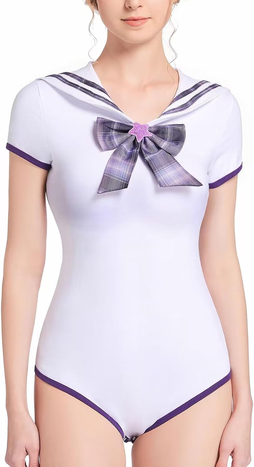 Landofgenie Women's Cotton Bodysuit Romper Onesie Pajamas Magical Sailor Cosplay Skirt Set