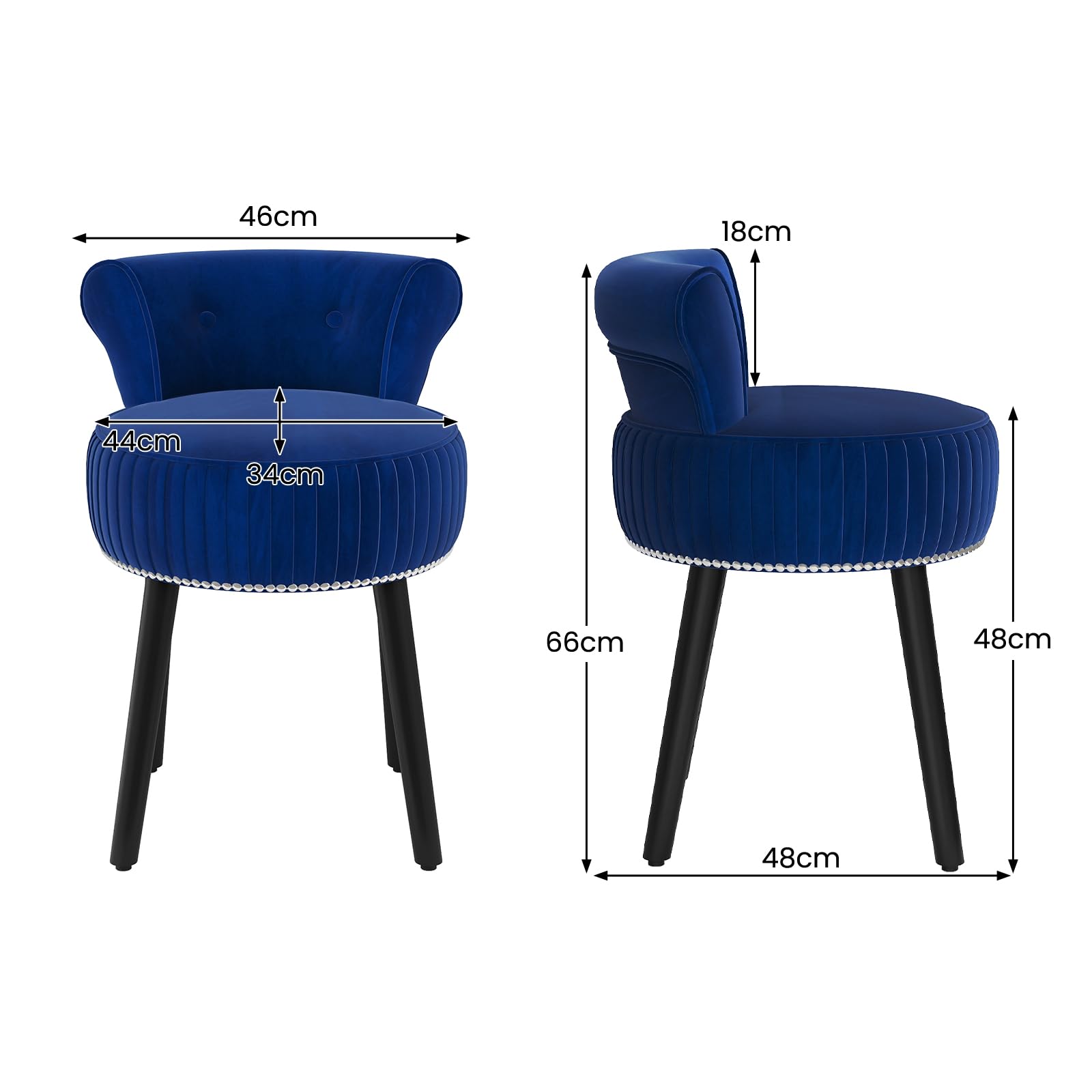 GIANTEX Schminktisch Stuhl, Schminkhocker mit Rückenlehne, gepolsterter Schminktischstuhl aus Samt mit Beinen aus Gummibaumholz, Makeup Hocker für Schlafzimmer, Ankleidezimmer, Wohnzimmer (Blau)