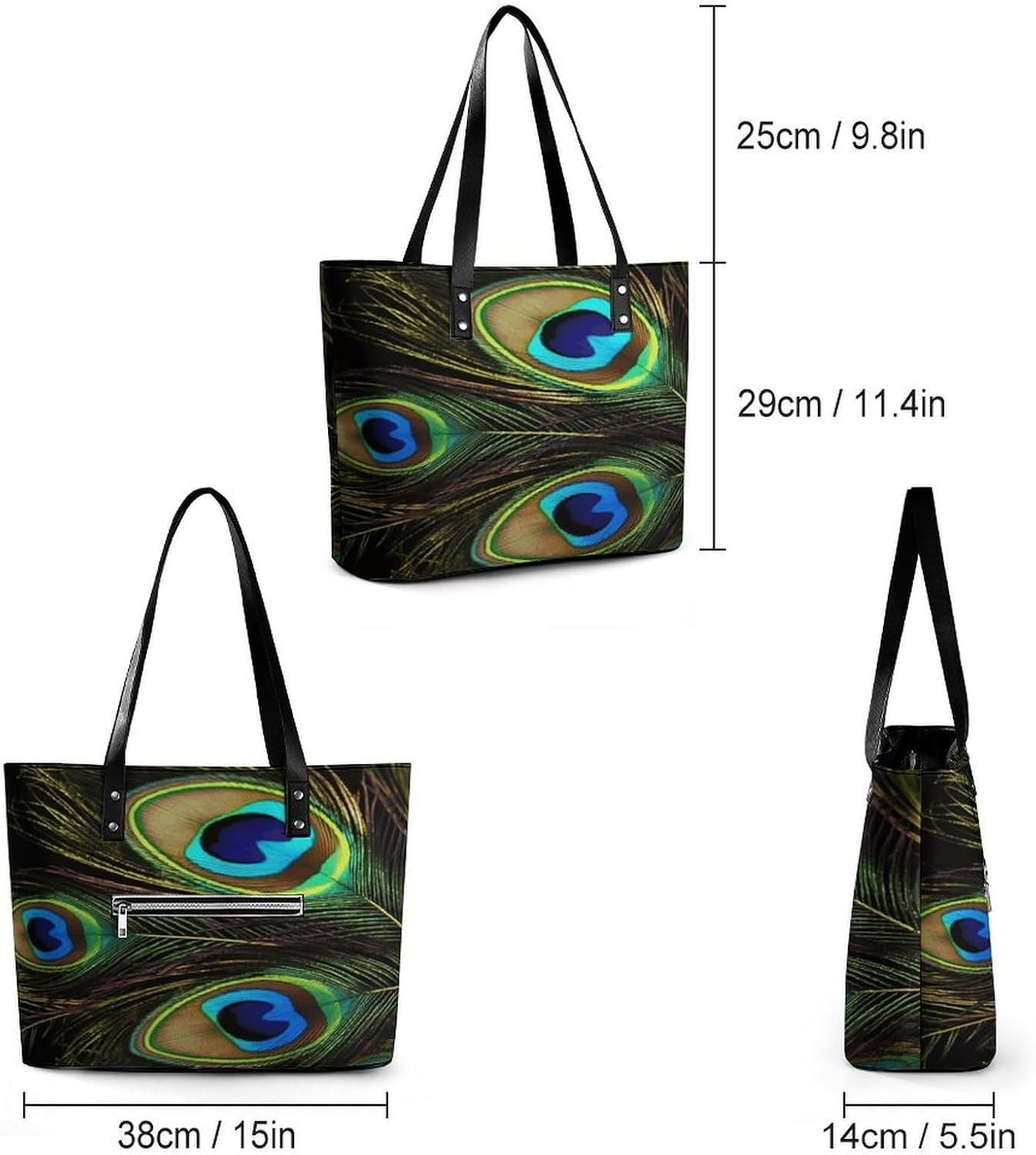 Peacock Feathers Tote Bag for Women Top Handle Large Size Satchel Purse Ladies Chic Shoulder Bag Aesthetic Leather Shoulder Handbag for Work Travel Cute Casual Message Bags