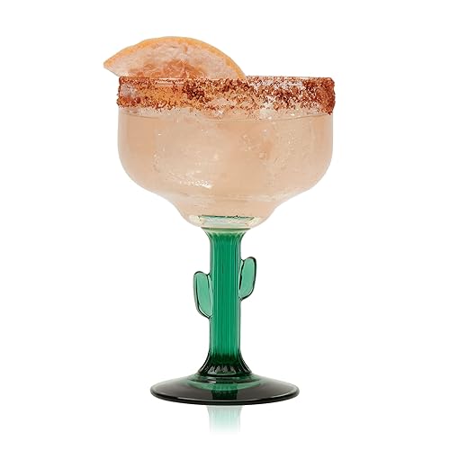 Libbey Cactus Margarita Glasses Set of 4, Durable Green Stemmed