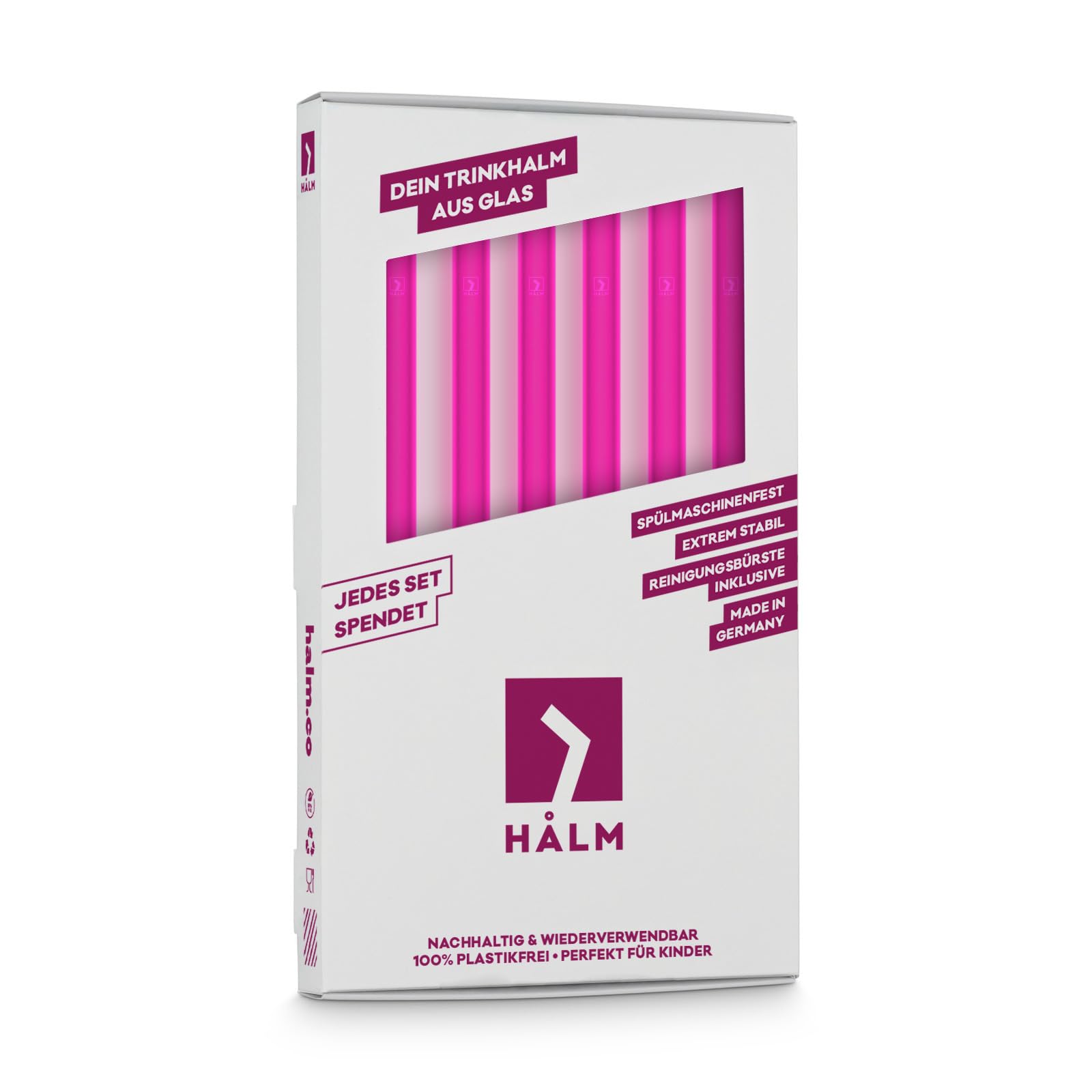 HALM Pailles En Verre Colorées NEON 20 Cm - Lot De 6 Couleurs Vives + Brosse | Éco-Friendly, Résistantes, Lave-Vaisselle OK Pour Cocktails & Enfants