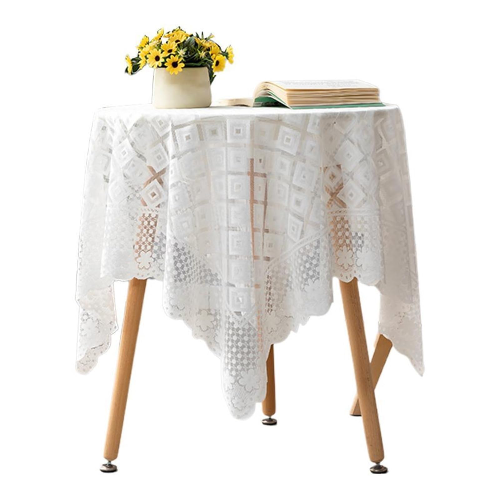 NJIEzhao Embroidered Lace Tablecloth One Antique Embroidered Lace Tablecloth - Solid Color Elegant Flower Cut Process Polyester Square(C)