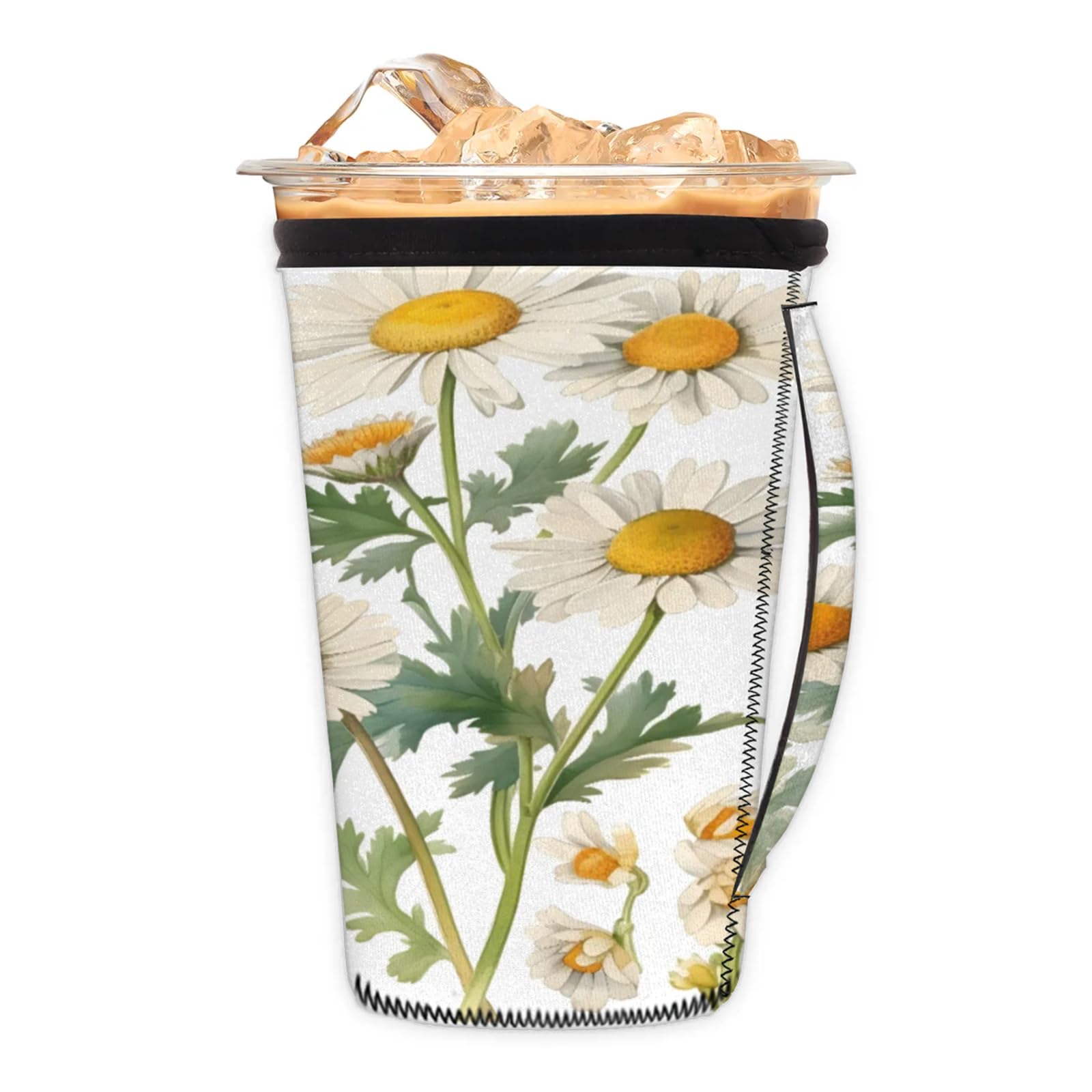 Chrysanthemums Plants Reusable Neoprene Coffee Sleeve with Handle Insulated Iced Coffee Cup Holder Reduces Condensation Fits 24-28 oz Cups M