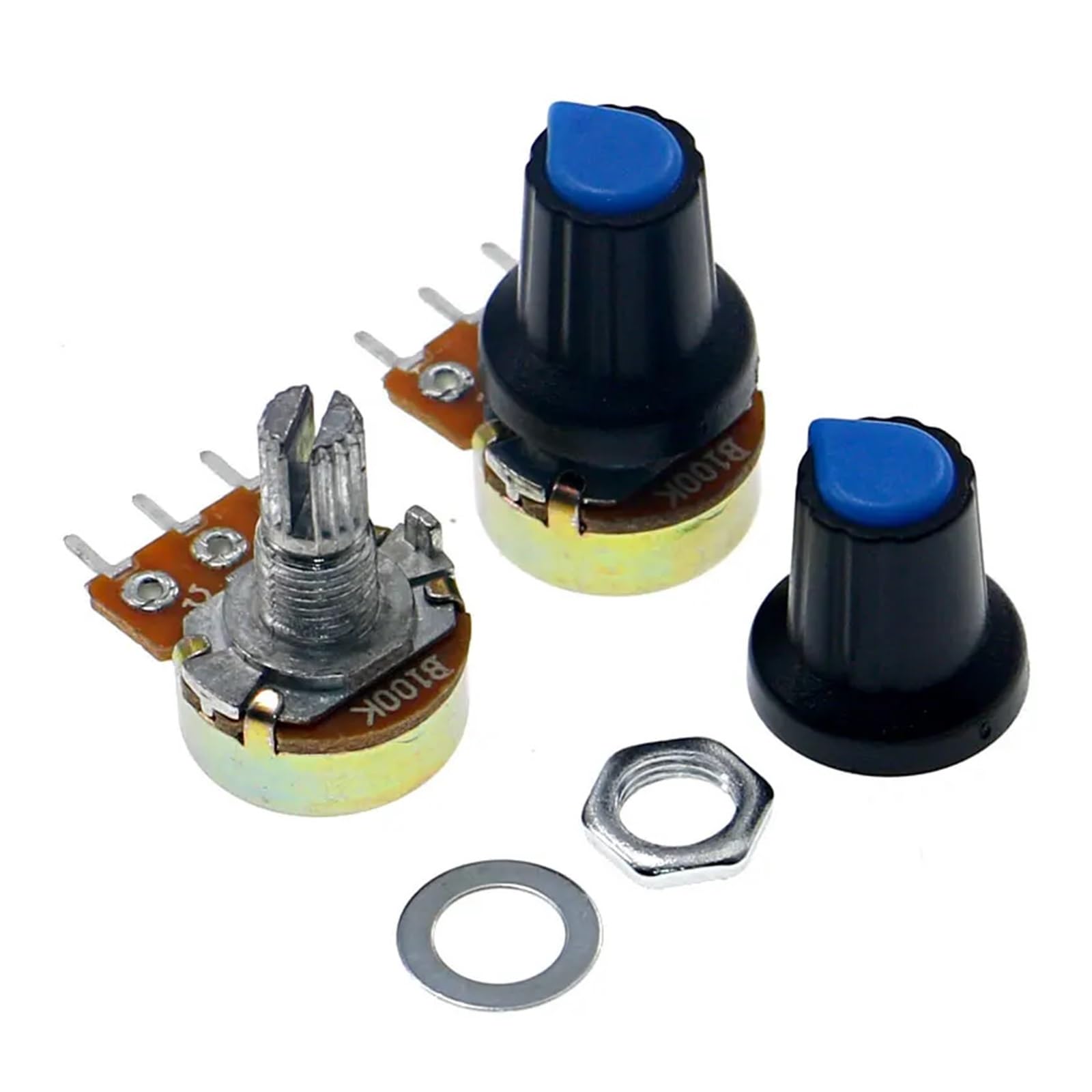 Kit de potenciómetro único WH148 de 45 Piezas, Caja B1K, 5K, 10K, 20K, 50K, 100K, 500K, 1M con perillas, Juego de potenciómetros Individuales, Tuercas de Eje