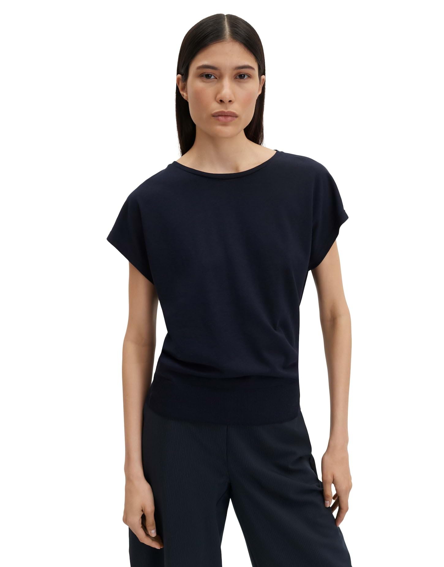 someday Damen Kurzarmshirt | KAJA Regular Jerseytop mit breitem Rippbund