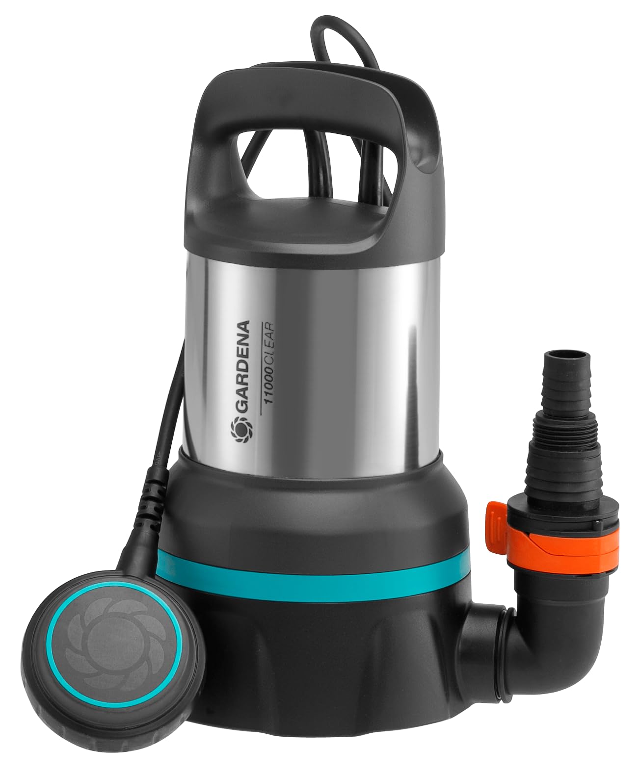GARDENA Pompa sommersa acqua pulita 11000: pompa acqua pulita di portata 11000 l/h, interruttore flottante con funz. continuo, aspirazione piatta a 2 mm, sistema attacco rapido, 450 W (09032-20)