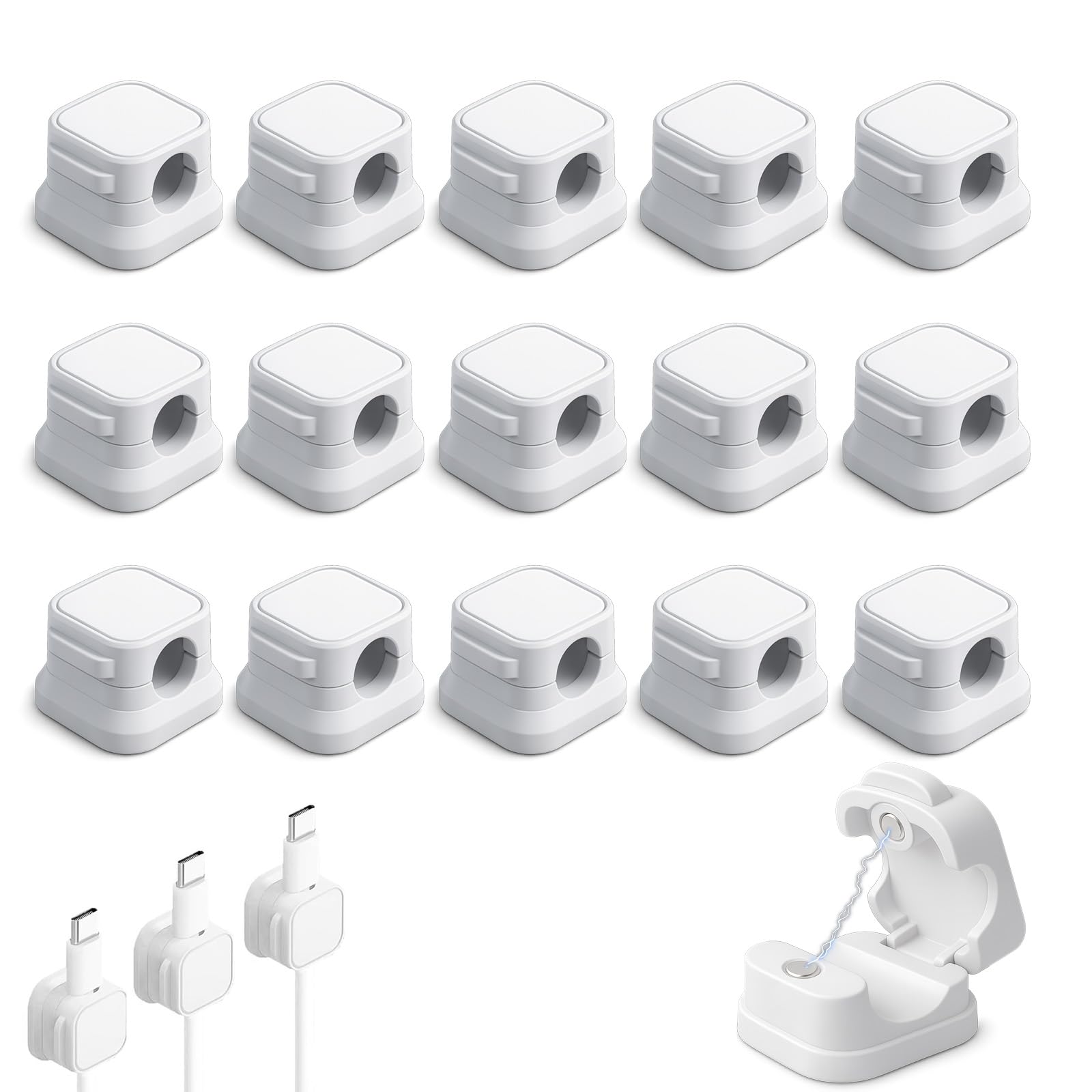 15 Pezzi Fermacavi Adesivo Bianco, Ferma Cavi, Magnetic Cable Holders,Ferma Cavi Scrivania,Reggi Cavo da Comodino,Clip Fermacavi,Ferma Cavo Adesivi,Reggi Filo Caricabatterie