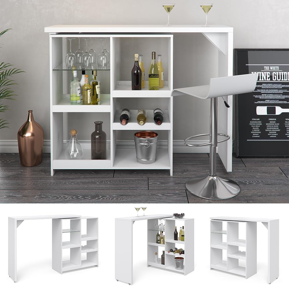 Vicco Set de table de bar , blanc/gris, 57x117cm avec 2 tabourets de