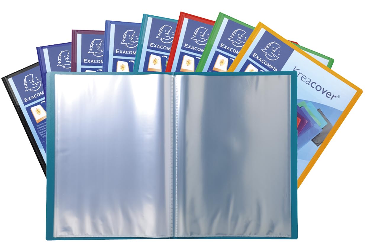 Exacompta - Rif. 5720E - Cartoncino da 20 portadocumenti Kreacover Chromaline, 20 buste in cristallo liscio, 40 viste, per A4, dim 24 x 32 cm, copertina in polipro semirigida, colori assortiti