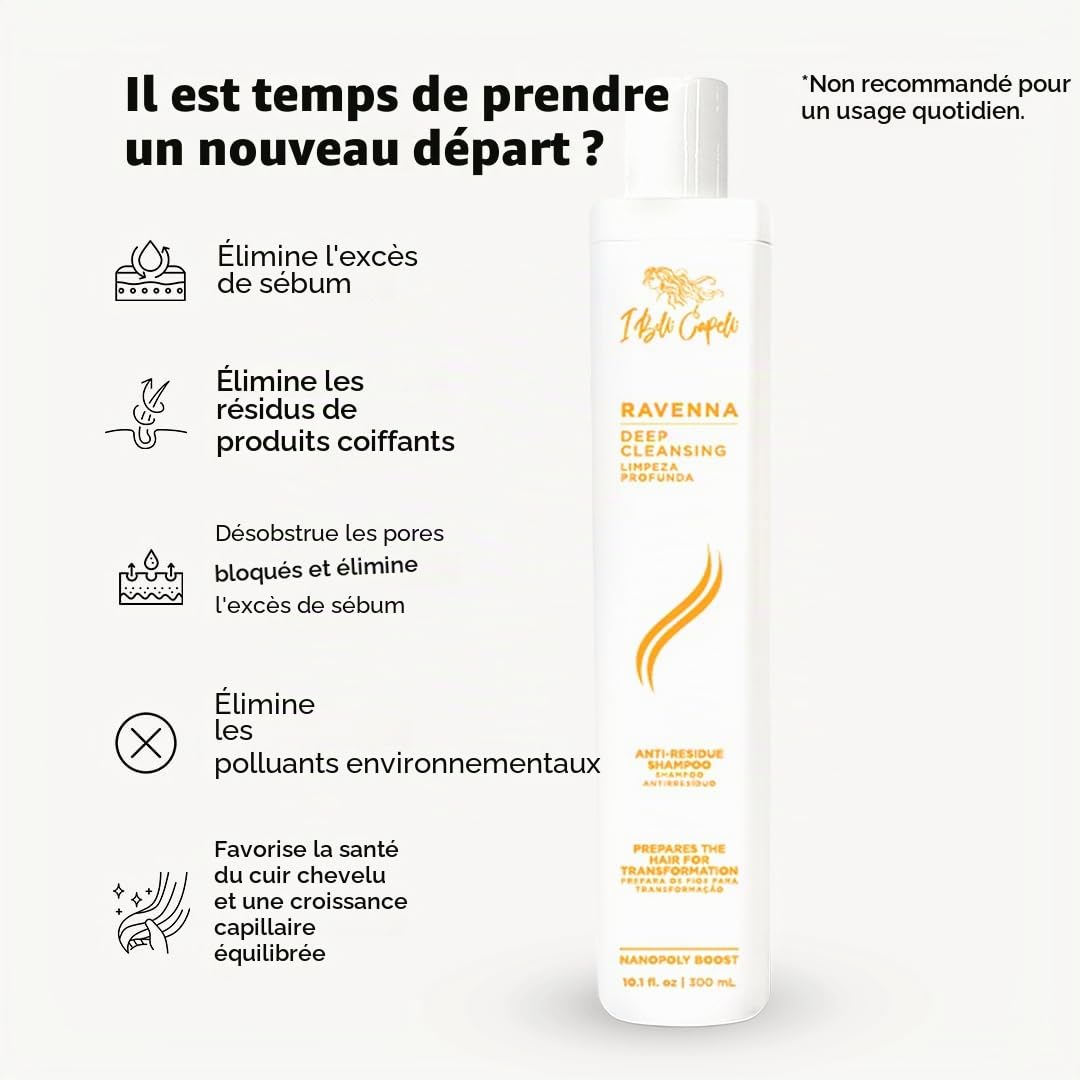 I Belli Capelli Ravenna Kit de traitement réparateur Keratin Treatment pour les cheveux - capillaire 1 kg / 35,02 oz + Shampooing anti-résidus 300 ml / 10,1 fl.oz - Ensemble de capillaire pour les che