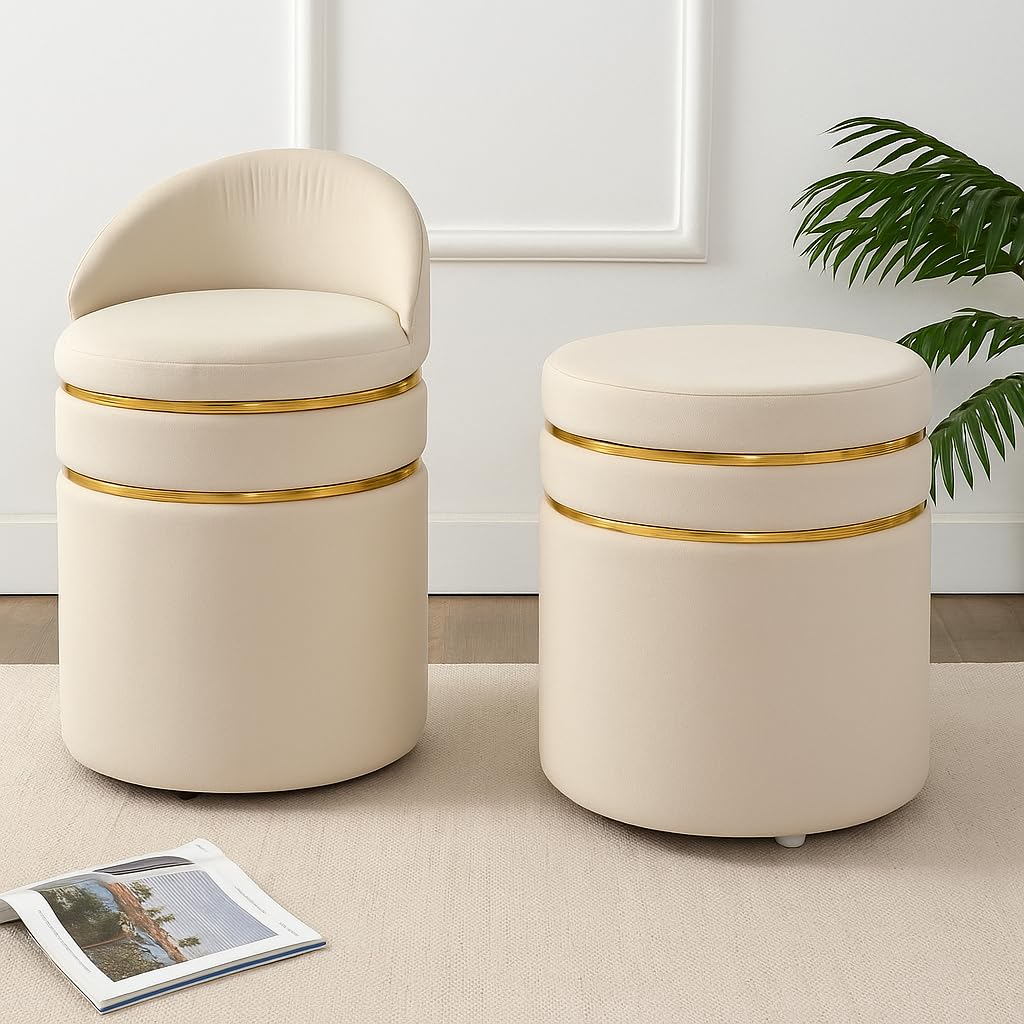 Homeaacex Ottomans Chair for Living Room Pouffes for Sitting, Dressing Table Puffy Stool Ottoma Pouffes Stool (Offwhite, 19inch)-image-36