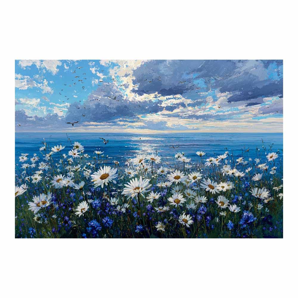 HOQIU Wall art for home decor Coastsal Daisy's Meadow canvas artwork for wall, art prints, For living room, bedroom, bathroom, dining room, painting and decor.(Multicolor)-80x120cm Unframed