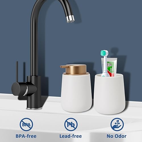 Miniatura 3 de Dispensador de jabón de cerámica con bomba fácil de prensar, dispensador de líquido de loción de manos para champú, baño, cocina, 12 onzas