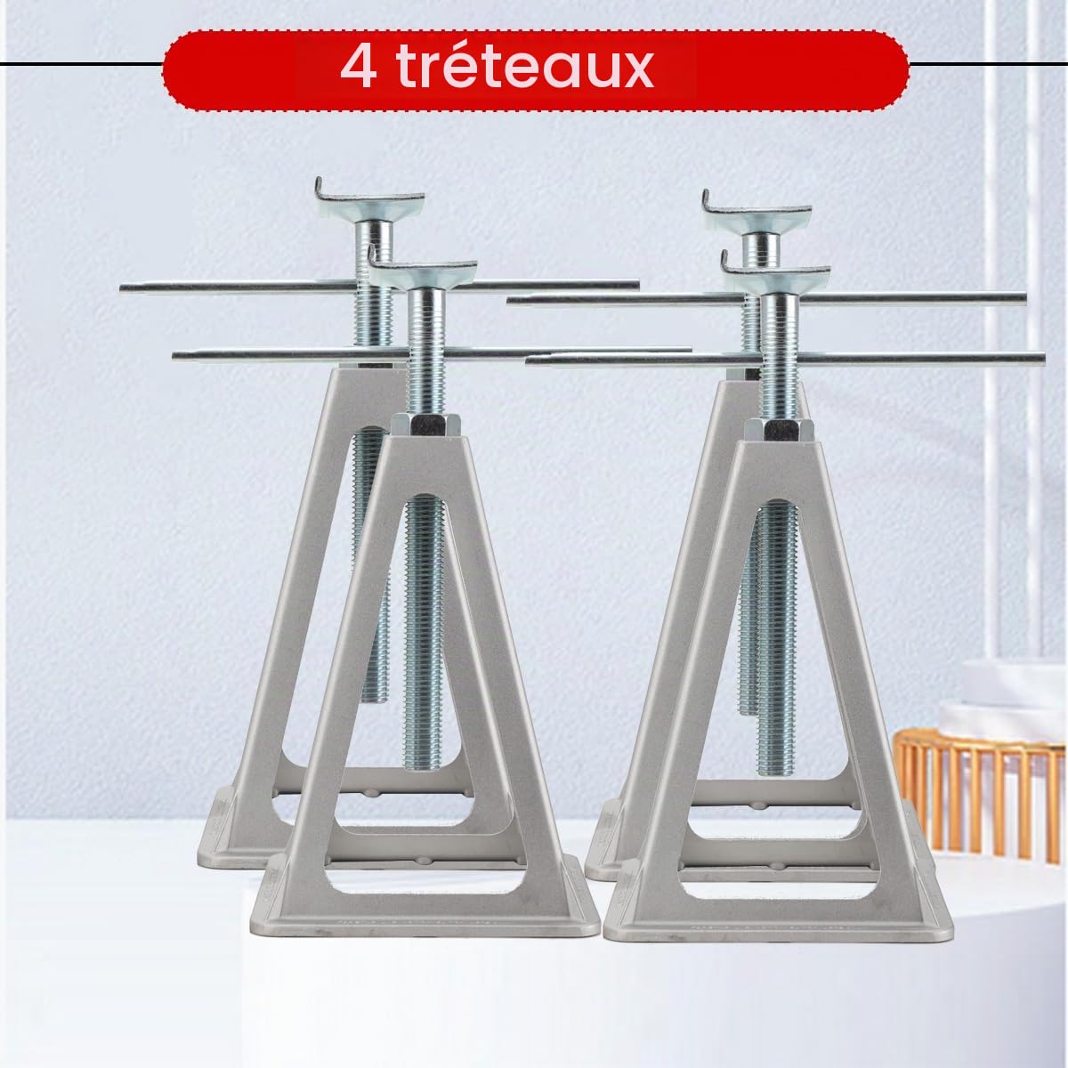 Lot de 4 Chandelles de Stabilisation pour Caravane, Stabilisateur pour Camping-Car Charge, jusquà 900 kg, Hauteur réglable 27-43 cm, Chandelles en Aluminium pour Les Remorques de Caravanes