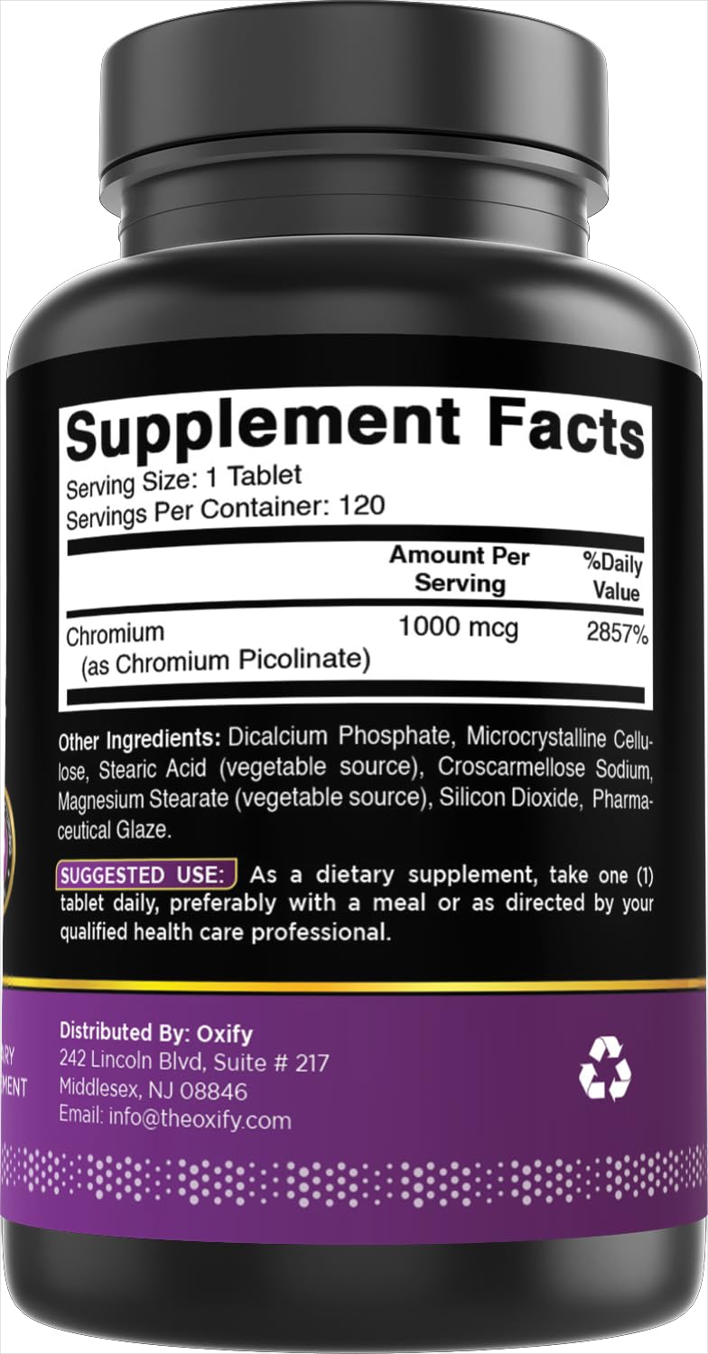 Oxify Chromium Picolinate 1000 mcg | 120 Tablets | Gluten-Free, Non-GMO | Supplement Made in USA — Amazon image 5