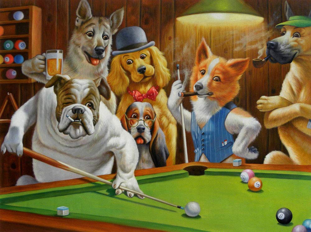 Amazon Com Hustler By Cm Coolidge Dogs Playing Pool Wall Art 16 X 20 Posters Prints