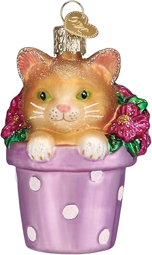 Miniatura 16 de Old World Christmas - Adorno de vidrio soplado de gatito en bota de lluvia para árbol de Navidad, decoración festiva hecha a mano, colección de