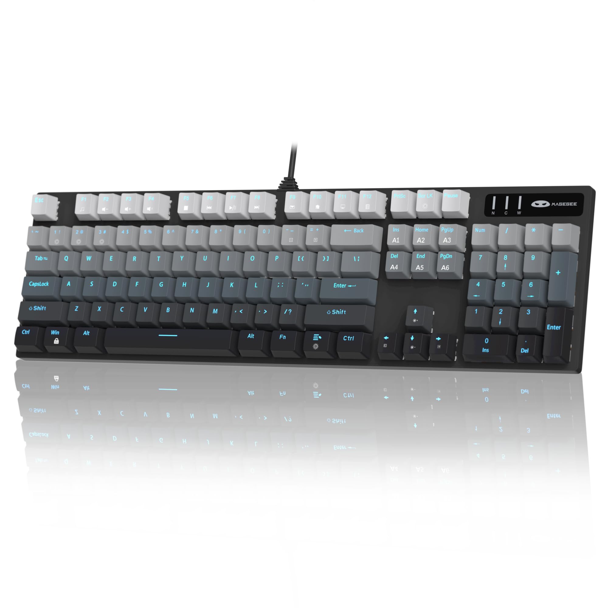 MageGee MK-Storm Mechanical Gaming Keyboard, 104 Keys Wired Light Up Keyboard with Linear Red Switch, Ice Blue Backlit, Double-Shot Keycaps, N-Key Rollover for Laptop, Desktop, PC (Gradient Gray)