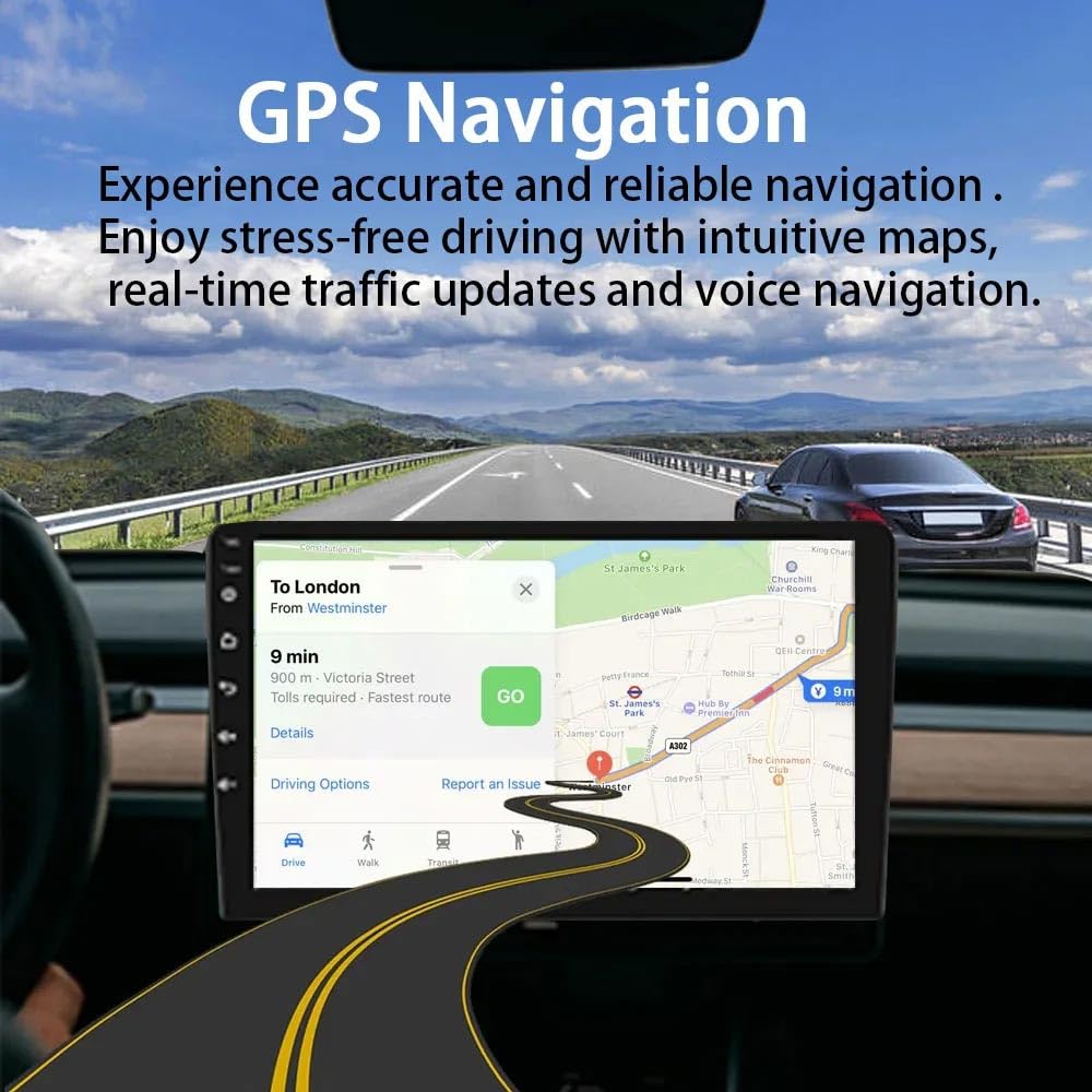 GPS Navigationsgerät für Auto LKW,Car Autoradio mit A-pple Carplay&Android Auto, Europa UK 52 Karten, Lebenslang kostenloses Kartenupdate, Blitzerwarnung Fahrspurassistent Spracheführung