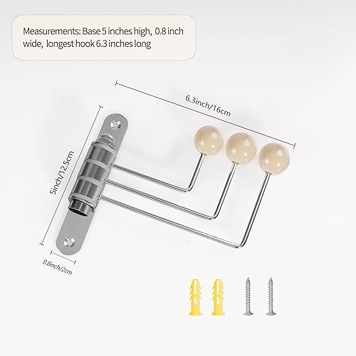 Miniatura 4 de Juego de dos ganchos decorativos para abrigos con giro libre, 3 ganchos de madera verticalmente montados en la pared, ganchos modernos para colgar