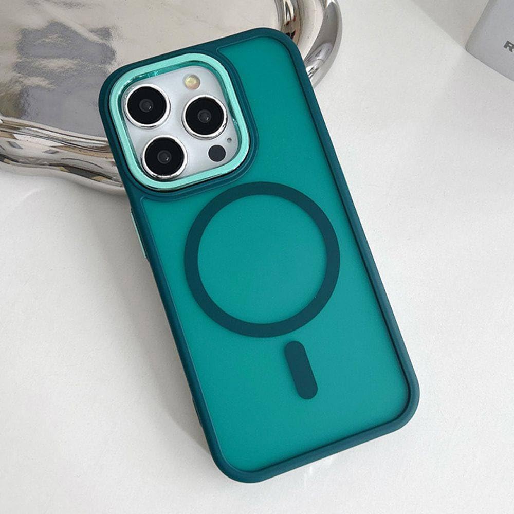 Coque magnétique iPhone 15 Pro Max mate translucide vert foncé