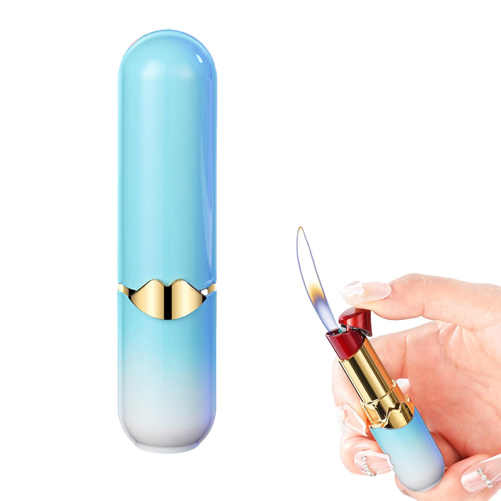 Lipstick Lighter Butane Soft Flame Lighter Refillable Butane Torch No Gas -Blue