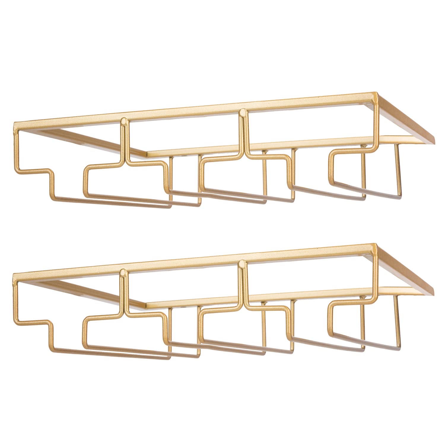 FOMANSH Soporte para copas de vino, para debajo del mueble, organizador de metal para bar o cocina, 2 unidades, Dorado