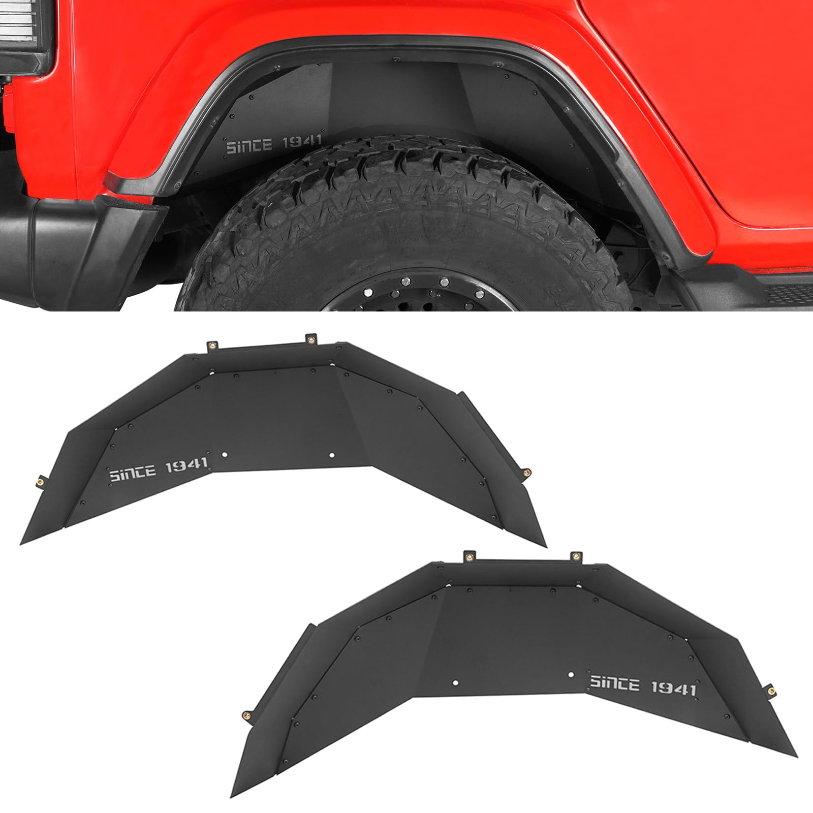 HAWKLEY Jeep Wrangler JK Inner Fender Liners (2007-2018) – 4PC Alloy Steel Set, Bolt-On Protection