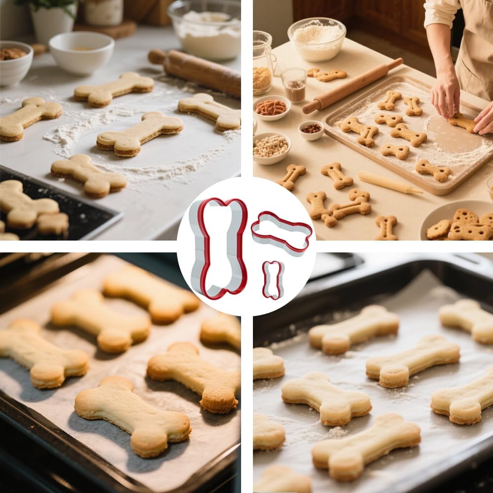 Dog Bone Shapes Cookie Cutters 3 Pieces, Dog Treats Cutters 2.52" 3.35'' 3.82", Stainless Steel Biscuit Mold with Soft PVC Cover Coated - Image 4