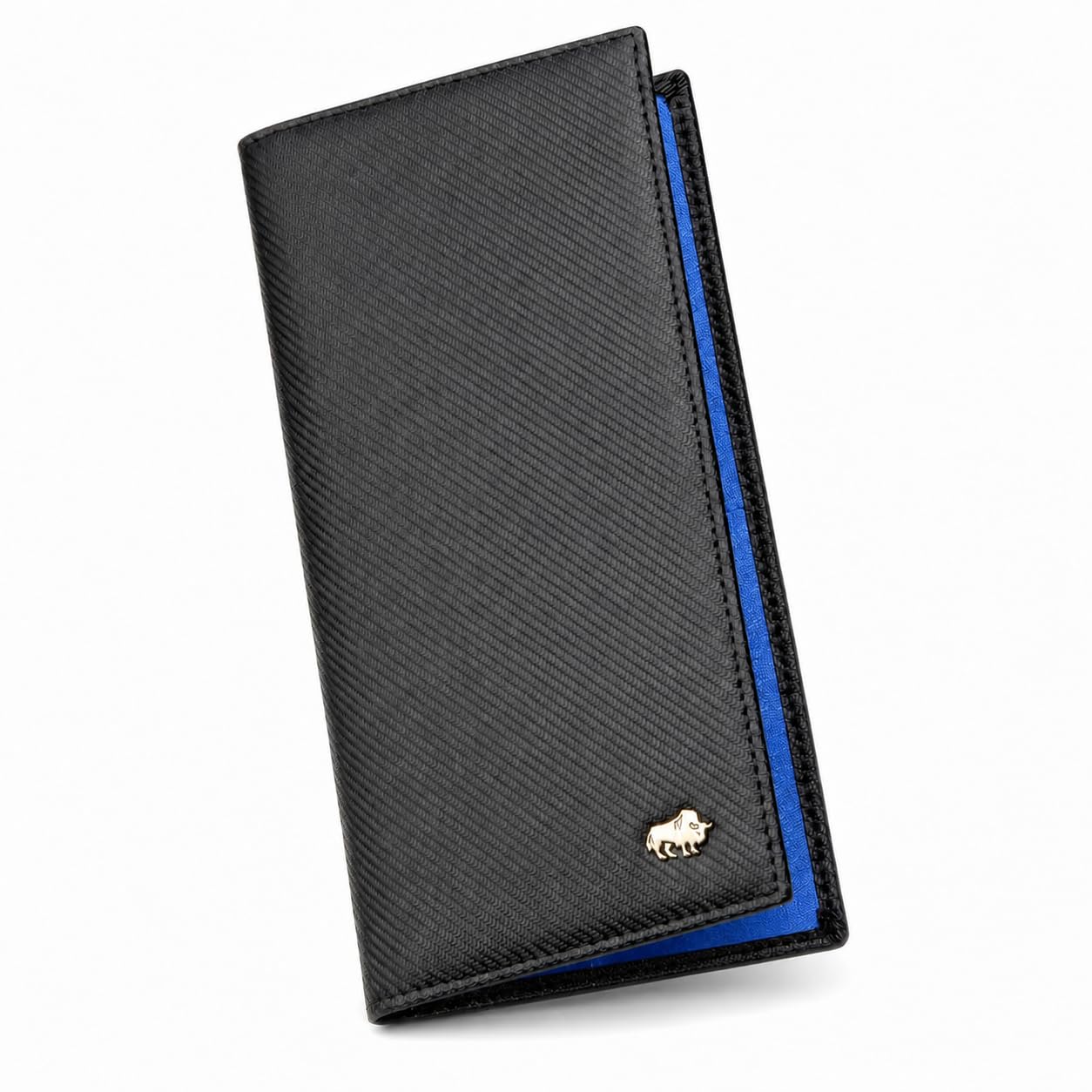 BISON DENIM Long Wallet for Men, RFID Leather Bifold, 12 Card Slots, Blue