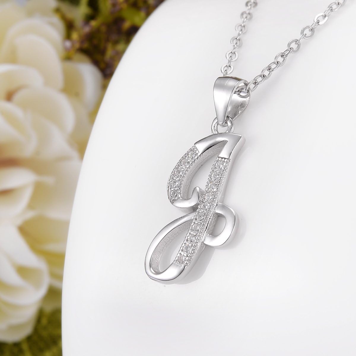 EVER FAITH 925 Sterling Silver CZ Cursive Initial 26 Letters Alphabet Adjustable Pendant Necklace Clear - Image 3