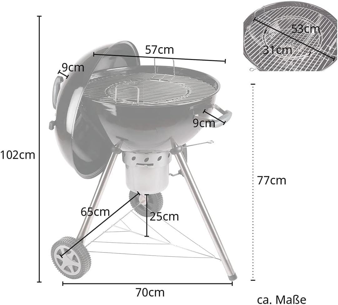 Barbecue a Carbone Kansas Ø57cm con Termometro Integrato e Griglia in Acciaio Cromato