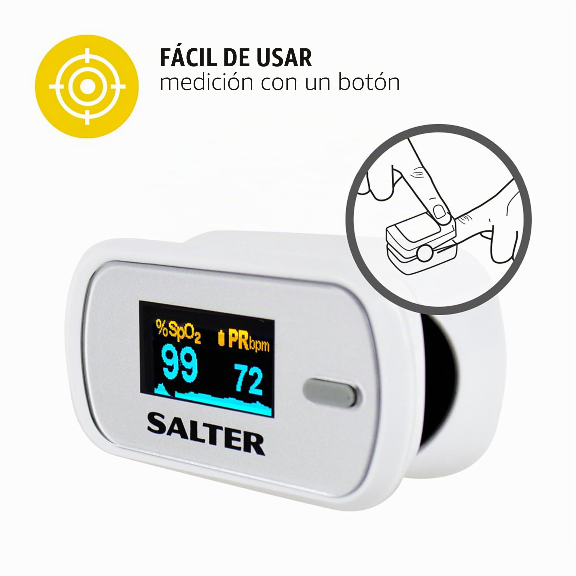 Salter PX-100-EU Pulsioxímetro Para El Dedo De La Colección OxiWatch, Con Lectura Rápida, Producto De Salud, Portátil Y Fácil De Usar, Incluye Un Apagado Automático, Consume Poca Energía