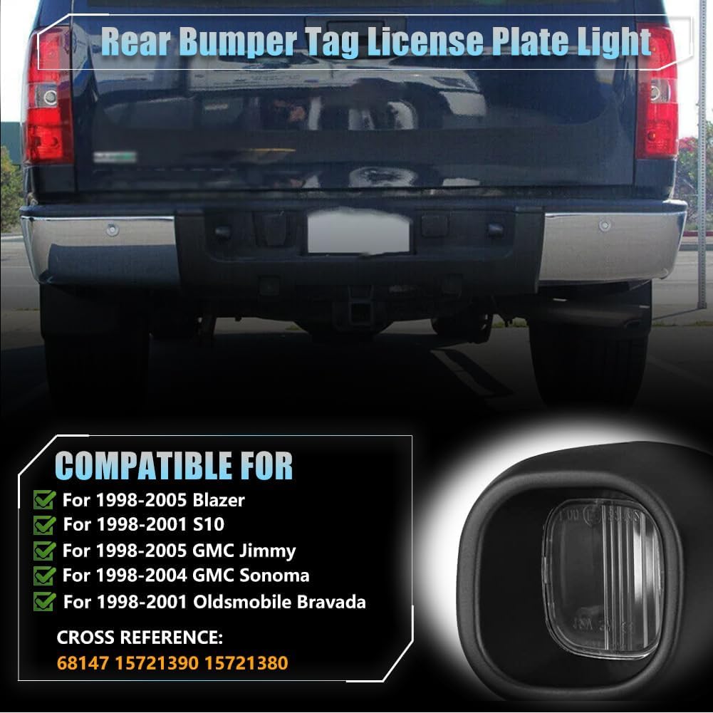 2 PCS LED License Plate Light Cover for 1998-2005 Chevy Blazer S10 GMC Jimmy GMC Sonoma Oldsmobile Bravada Pickup Truck, Chevy GMC Led Rear Tag Lamp Housing