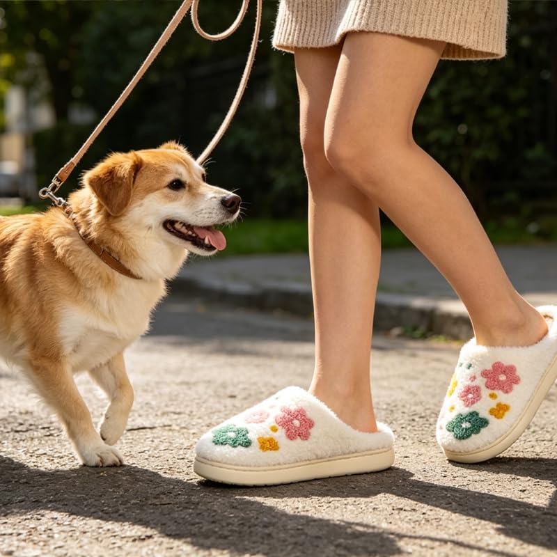 Image of Cute House Slippers for Women Men with Memory Foam Retro Happy Face Cozy Shoes