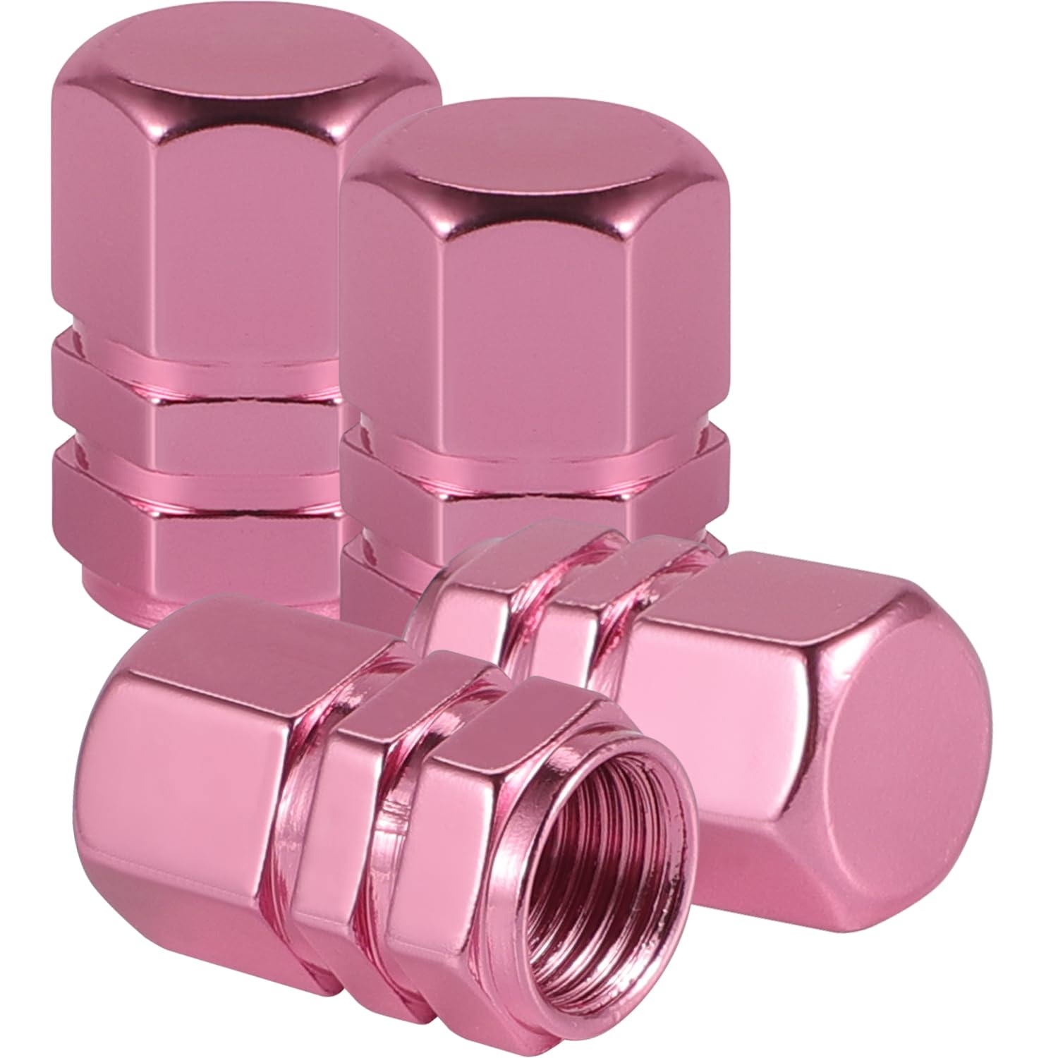 alpmosn Aluminum Tire Stem Valve Caps Wheel Valve Covers Car Dustproof Tire Cap Cover Accessories, Universal for SUV, Car, Bike and Motorcycle，Hexagon Shape (Pink)