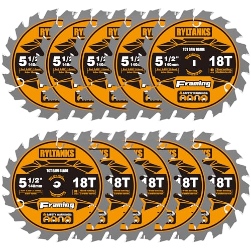Ryltanks 5-1/2 Inch Circular Saw Blade 10mm Arbor 18T for Framing Ultra Thin Kerf Fast Wood Cutting 10-Pack