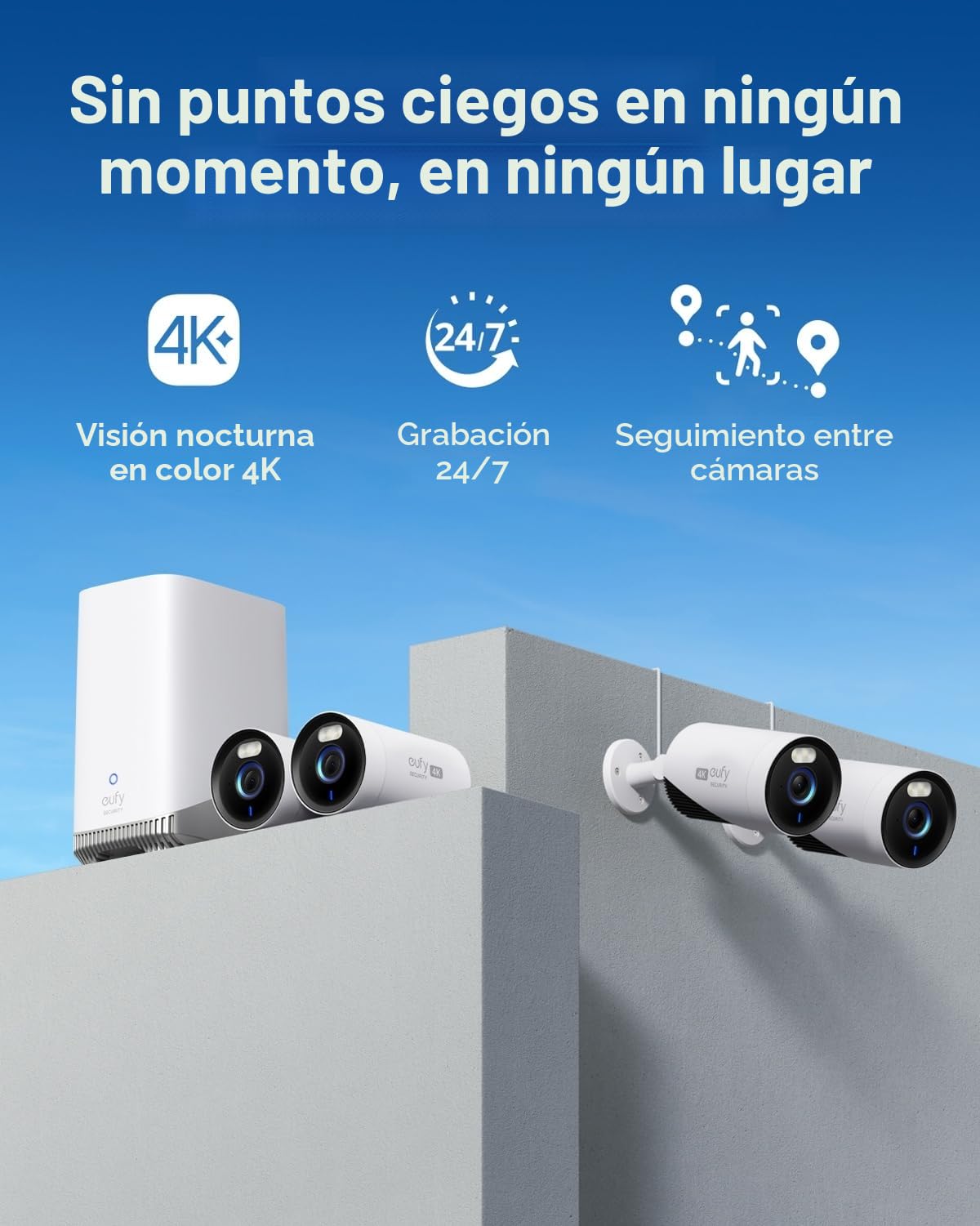 eufy Security eufyCam E330 (Profesional) con 4 cámaras, Seguridad 4K, grabación Continua, enchufable, NVR con Wi-Fi, Disco Duro de 1 TB, 10 Canales, Almacenamiento Local, sin cuota mensual