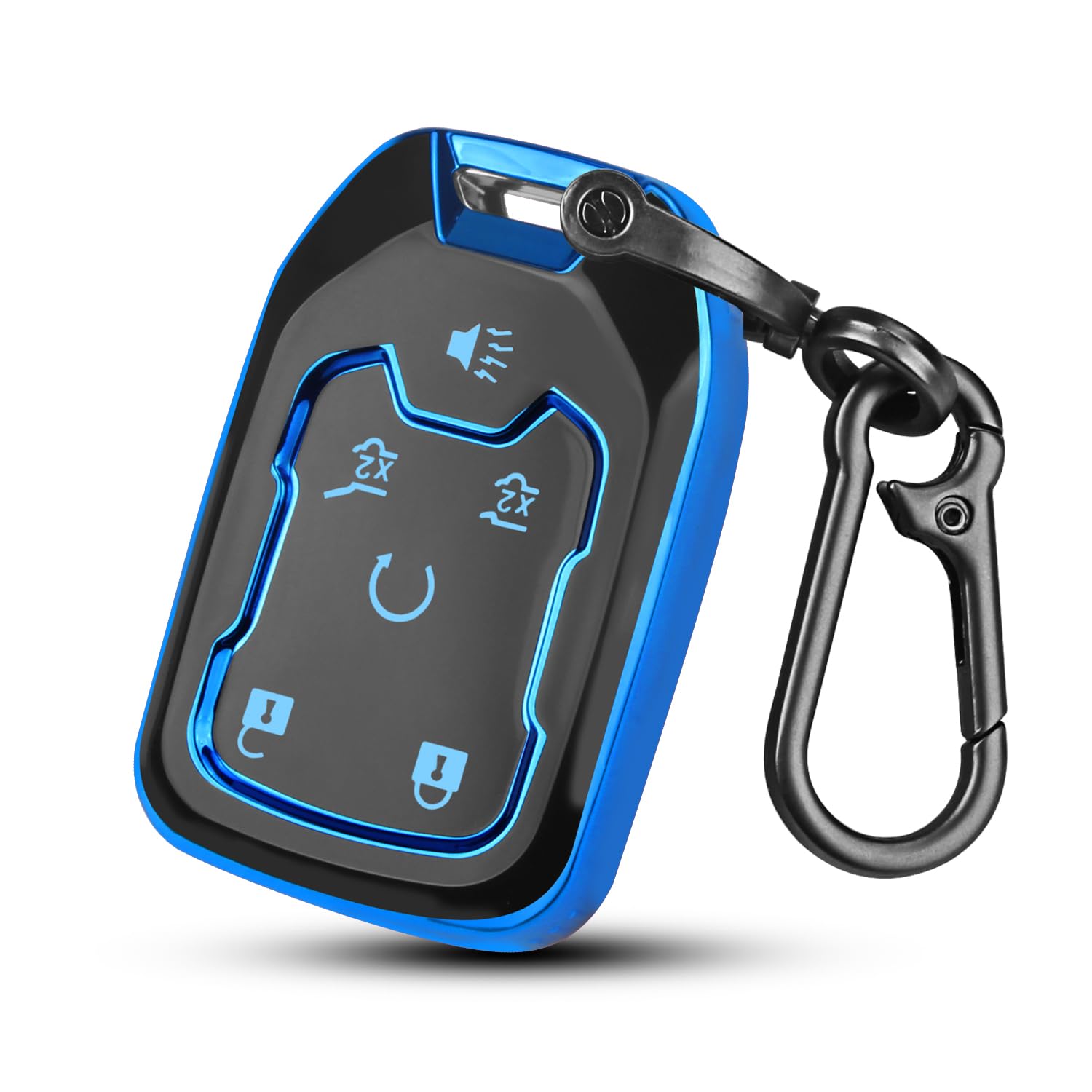 QBUC for GMC Key Fob Cover with Keychain,6 Button Soft TPU Key Shell Case Fit for 2017-2021 Silverado Tahoe GMC Acadia Sierra Terrain (blue, 6 Button)
