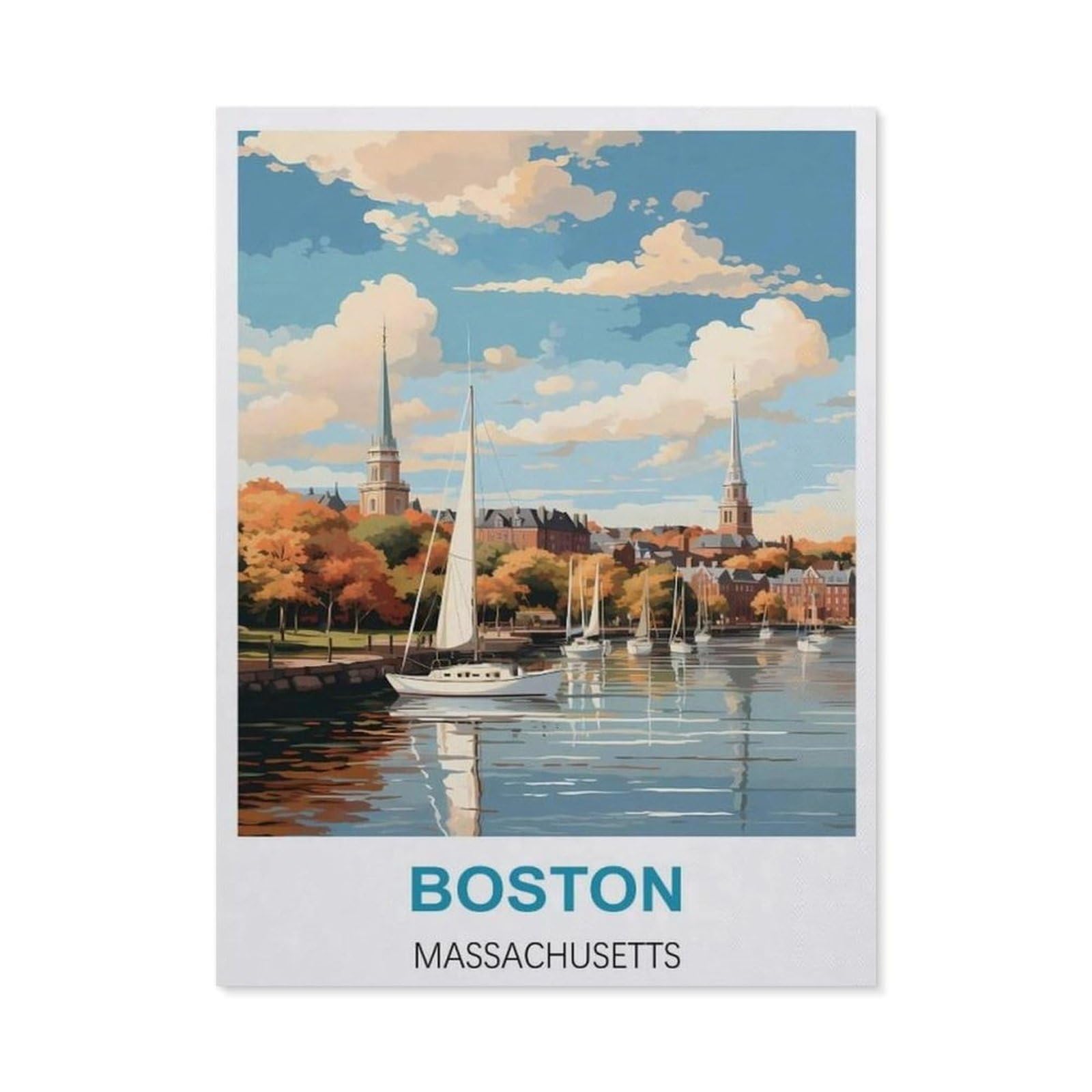 BEAYODKP DIY Diamond Painting，Boston Massachusetts Vintage Travel Posters，Cross Stitch Full Drill 5D Embroidery Mosaic Wall Decor Art（30 x 40 cm/11.81 x 15.74 inches）-CA55