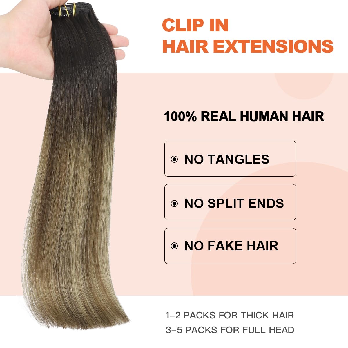 XDhair Extension Capelli Veri Clip 45cm 120g 6pcs Dal Nero al Castano Con Biondo Caramello Estensioni Dei Capelli Umani Reali (C#1B/4/27-18)