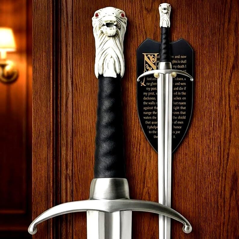 EdgecraftEporium Longclaw Jon Snow Sword with Display Plaque Carbon Steel Blade Leather Grip 38 Overall Handmade Collectible
