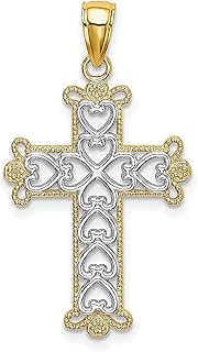 Colar de ouro amarelo 14 k texturizado com contas cruz religiosa pingente elegante joias finas para mulheres presentes para ela, Pedra Ouro amarelo Pedra