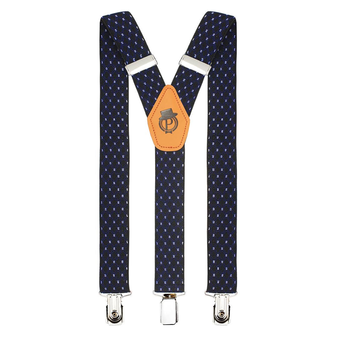 Blue Lining Black Coloured 3.5cm Strap Width Elastic Suspenders for Men