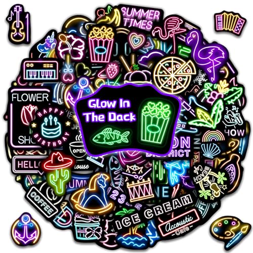Neon Water Bottle Stickers for Kids Glow in The Dark, 85 PCS Vinyl Crown Waterproof Stickers Pack for Laptop Skateboard Phone Case, Cute Colorful Neon Decals for Teens