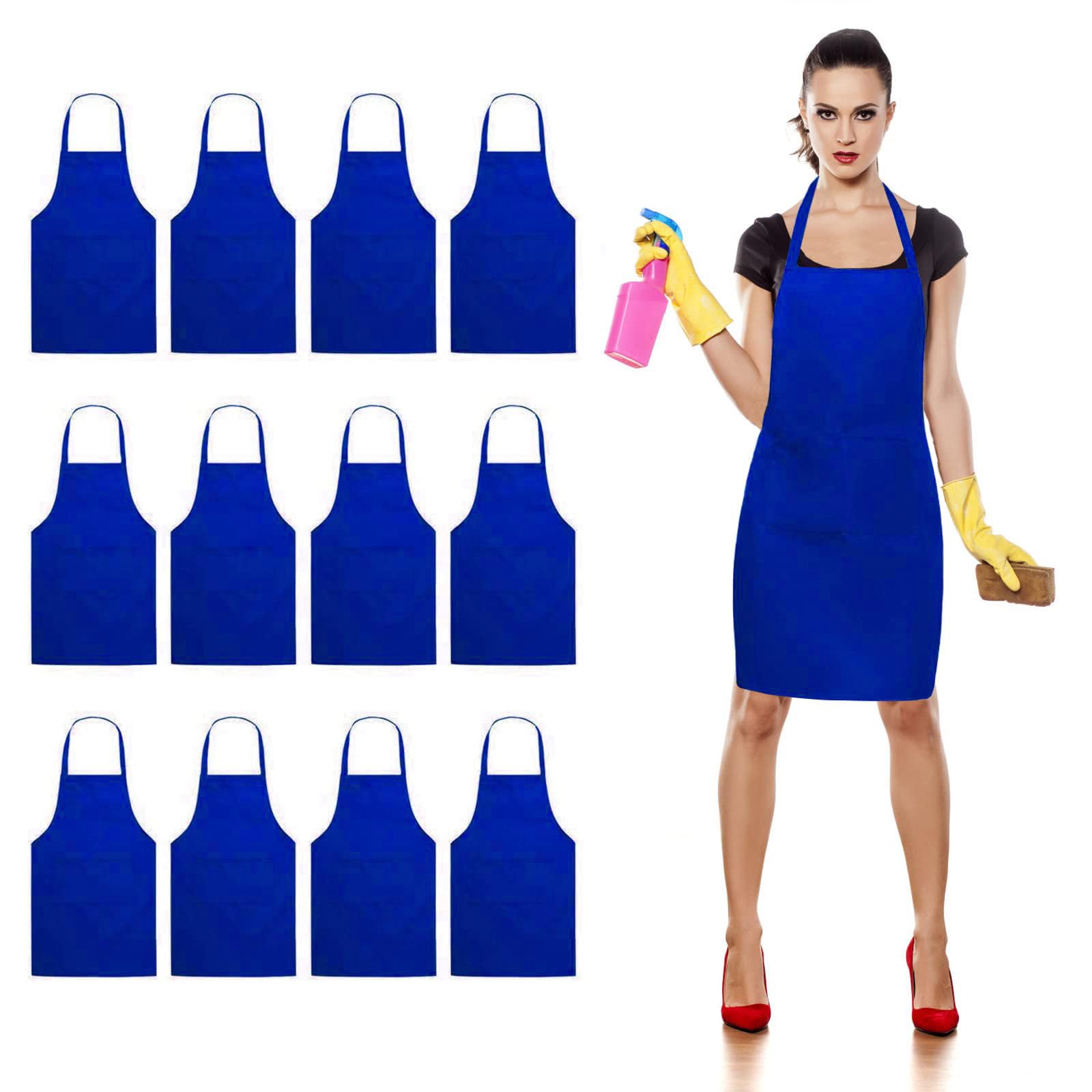 Trendbox Insgesamt 11 Stück einfarbige Latzschürze für Erwachsene und Damen, Uni, langlebig, bequem, mit Vordertasche, waschbar, zum Kochen, Backen, Küche, Restaurant, Basteln (12 Stück,