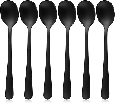 Coffee Spoons for Coffee Bar, 6 Pcs 4.4 Inch Matte Black Espresso Spoons Stainless Steel Small Demitasse Spoons for Home, Kitchen, Restaurant, Dessert, Tea, Coffee, Cake