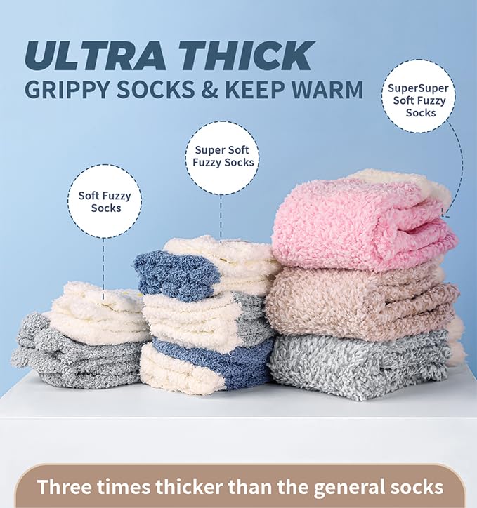 Fuzzy Socks for Women with Grippers - Slipper Socks Grippy, Cozy Non-Slip Socks for Women, Warm Winter Comfy Fluffy Sleep House Sock s 4 Pairs3